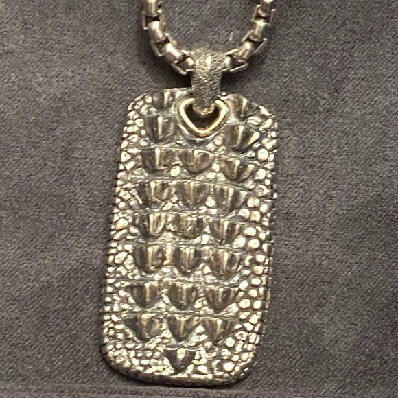 David Yurman Sterling 925 and 18K Dog Tag Pendant with Box Chain Necklace - Picture 10 of 15